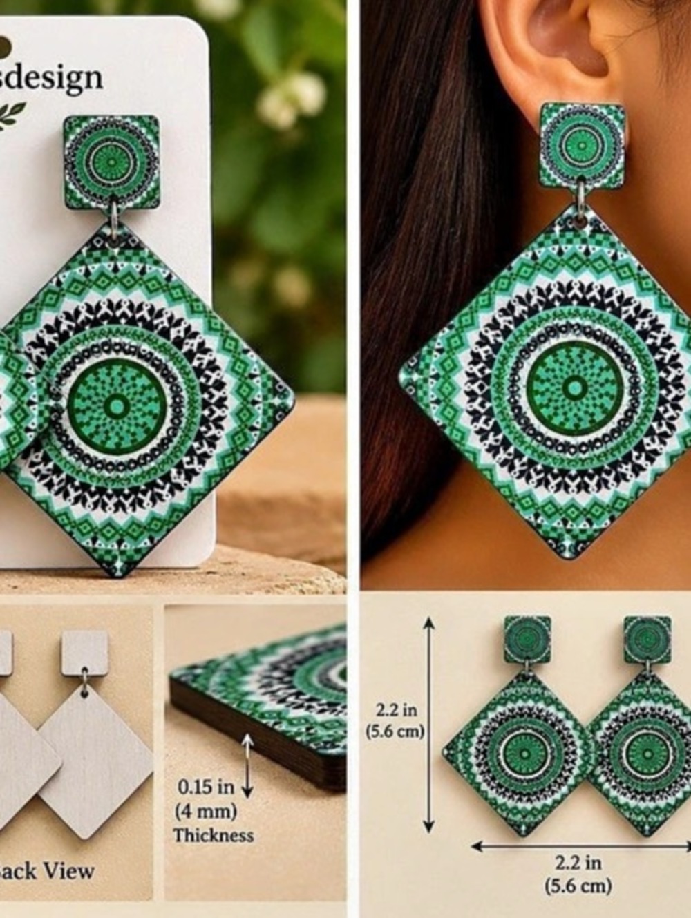 Laing'sdesign Geometric Drop Earrings in Green & Black